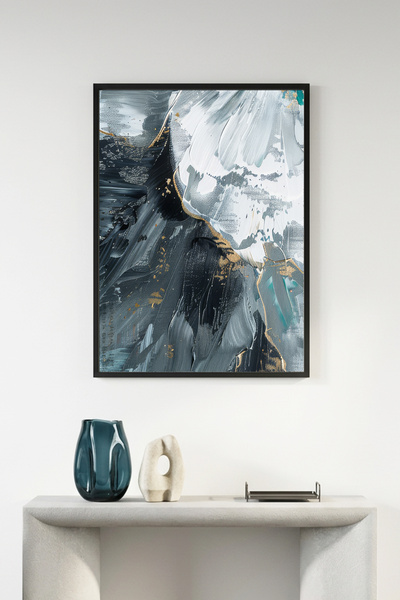 huhuli Tablou cu model abstract, înrămat în lemn natural - Alb-negru |   huhu...