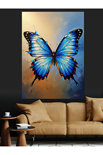 Artmeg Pânză decorativă cu textură artistică, cu fluture albastru mare - Tabl...