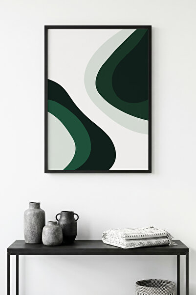 huhuli Πίνακας με αφηρημένα σχέδια με φυσικό ξύλινο πλαίσιο - Πράσινες και λε...