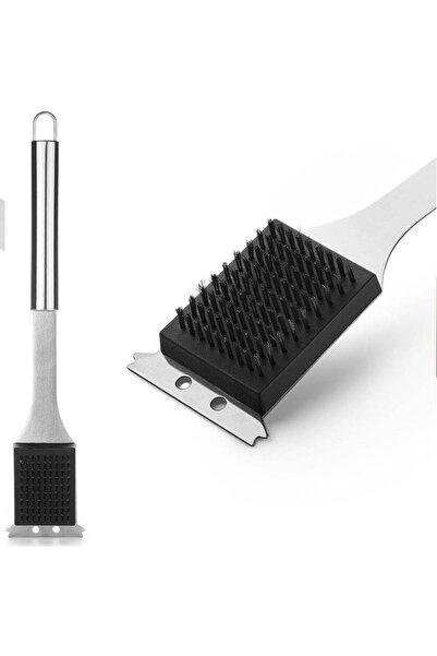 wei inox Perie pentru gratar, 2in1, racleta de curatare, metal+plastic, argin...