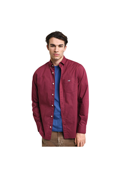 Gant Men's Burgundy Regular Fit Buttoned Collar Poplin Shirt