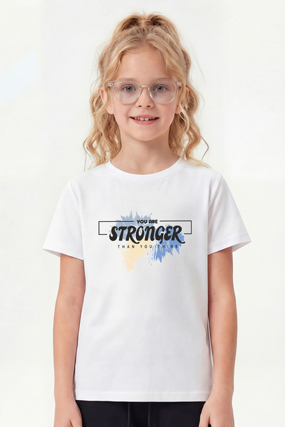panios kids Round Neck Print Detailed Short Sleeve White Girls' T-Shirt