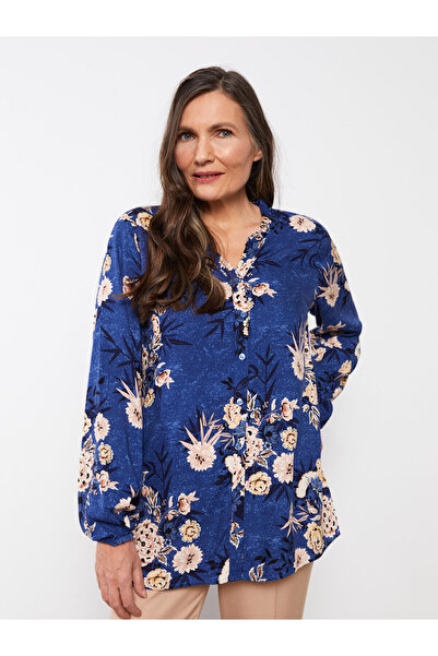 LC Waikiki Henley Neckline Flower Long Sleeve Viscose Women's Blouse
