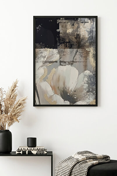 huhuli Επιτραπέζια ζωγραφιά με αφηρημένο σχέδιο λουλουδιών με φυσικό ξύλινο π...