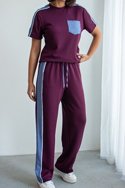 Ded COLLECTION Set modal pentru femei, cu mâneci scurte, aspect denim, cu det...