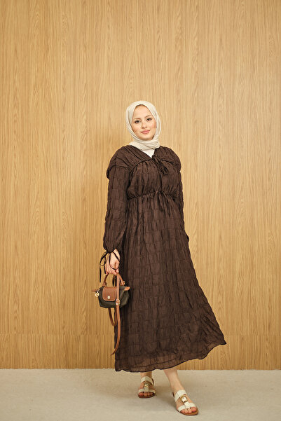 LOCCO Women's Drawstring Detail Lace-Up Dress Brown