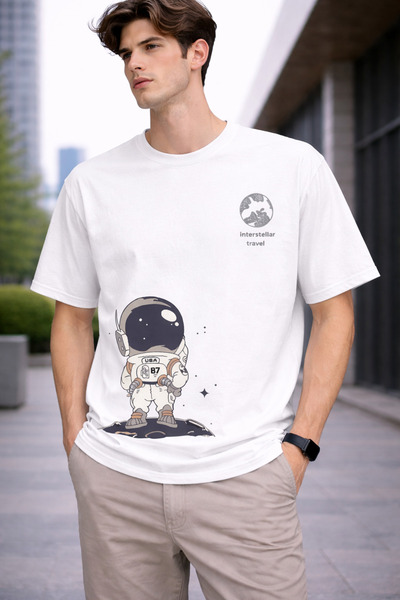 VODEXA Muška majica prevelikog kroja TRAVEL ASTRONAUT sa printom, 100% pamuk,...
