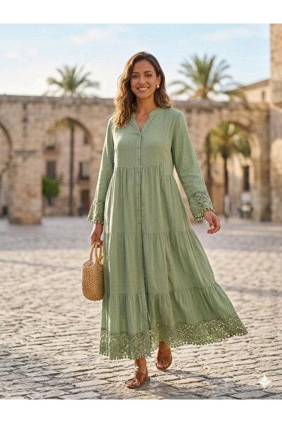 Clarity Dantel Detay Yeşil Elbise