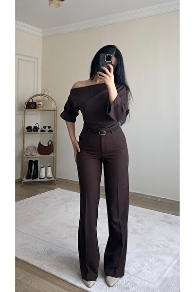 YELZEY BUTİK High Waist Belted Palazzo Trousers