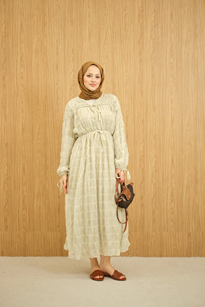 LOCCO Women's Drawstring Detail Lace-Up Dress Water Green