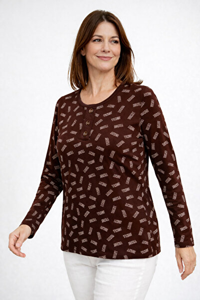 Mutlu City Women's Patterned Round Neck Relaxed Fit Combed Cotton Blouse for ...