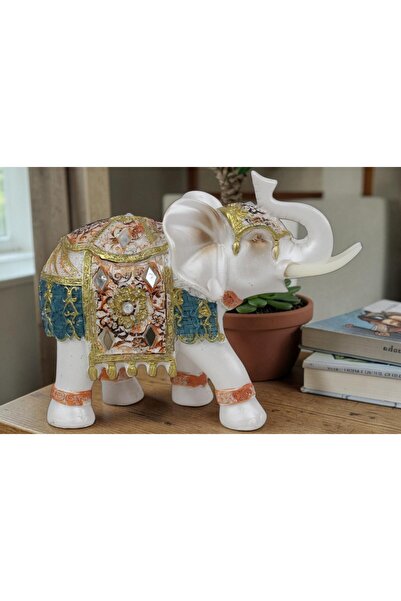 e-life shop Lüks Ayna ve Nakış İşlemeli Feng Shui Fil Heykeli Dekoratif Biblo...