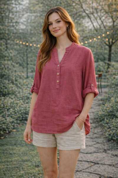 Butik Şans Kadın Rahat Kalıp Düğme Detaylı Oversize Gömlek Bluz