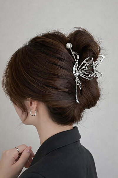 TREND COLLECTİON Silver Color Butterfly Figured Metal Hair Clip