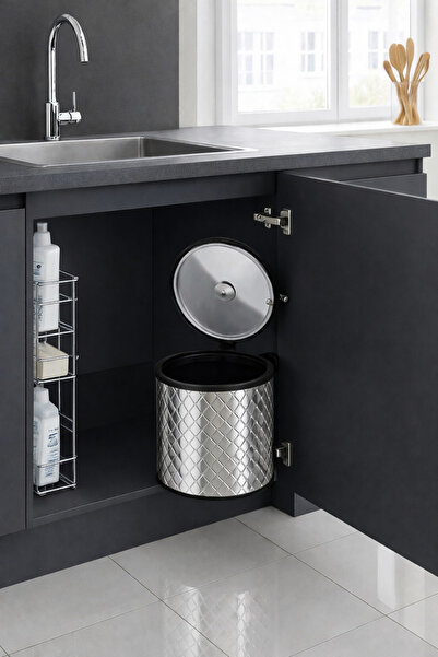 Sas Haus 11 Liter Metal Trash Can Inside Bathroom, Kitchen Cabinet – Chrome, ...