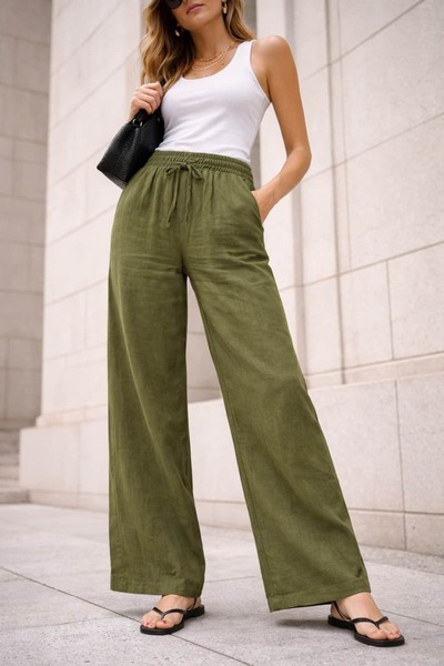 bb butik basic Λινό Παντελόνι Παλάτσο (Tok Doku) TR0935