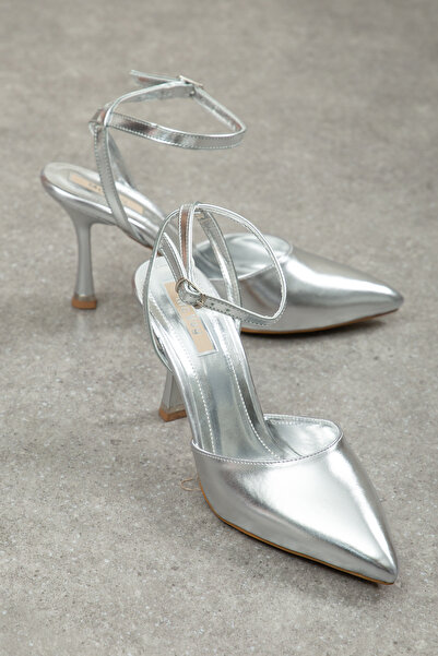 M Miss dark moda Thin Ankle-Strap Wrinkled Patent Leather Special Heel Stylis...