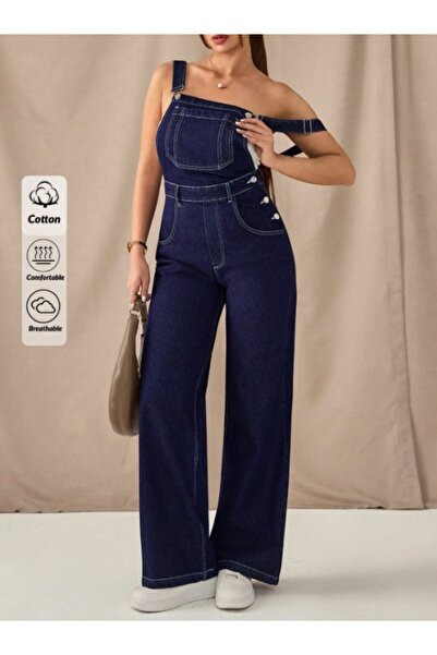 KENE JEANS Dark Blue Loose-Leg Garden Jeans Overalls
