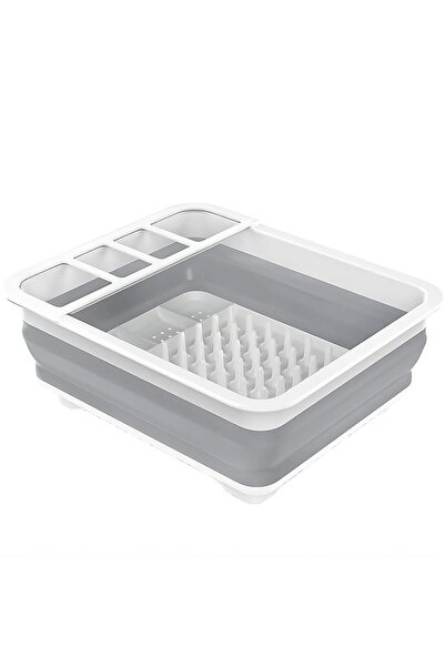 iTin Foldable dish and cutlery dryer, silicone + plastic, 31×16.2 cm, gray-wh...