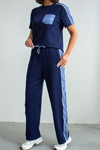 Ded COLLECTION Set modal pentru femei, cu mâneci scurte, aspect denim, cu det...