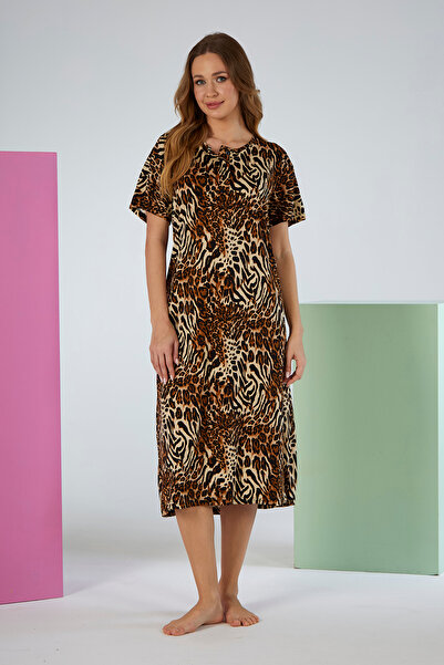 REMSA Pijama rochie din viscoză cu mânecă scurtă pentru femei 25237-1 Maro01