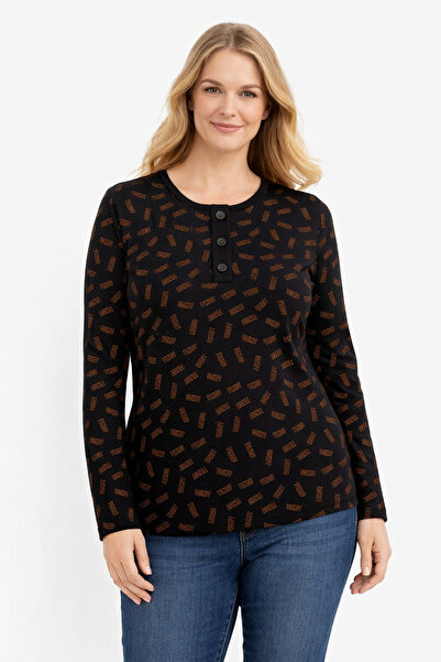 Mutlu City Women's Patterned Round Neck Relaxed Fit Combed Cotton Blouse for ...