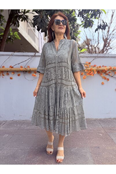 DenizEge Italian Lined Midi Dress Gray