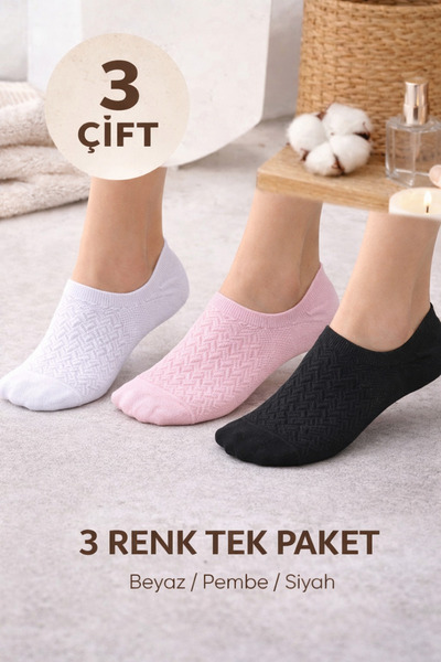 Saria Moda 3 Pairs 3 Colors Cotton Sneakers Booties Socks