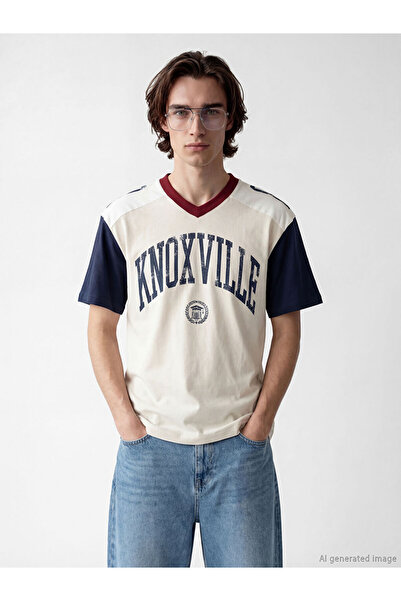 LC Waikiki Rmz Gi̇yi̇m Farkiyla V Dikim Printed Combed Cotton Men's T-Shirt