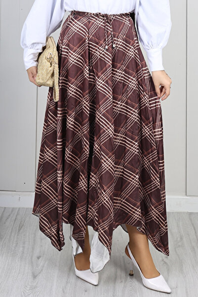 benguen Fusta asimetrică în carouri A60689-1 Maro