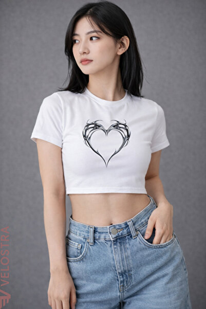 Velostra Women's Metallic Heart Printed Basic Daily Use Tee Crop