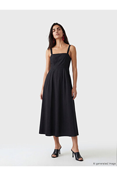 LC Waikiki فستان بوبيلين بياقة روبا مربعة وحزام عند الخصر من UZG STORE للنساء...