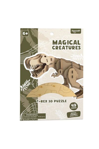 Keycraft Puzzle 3D cu 49 de piese din lemn - Dinozaur T-Rex
