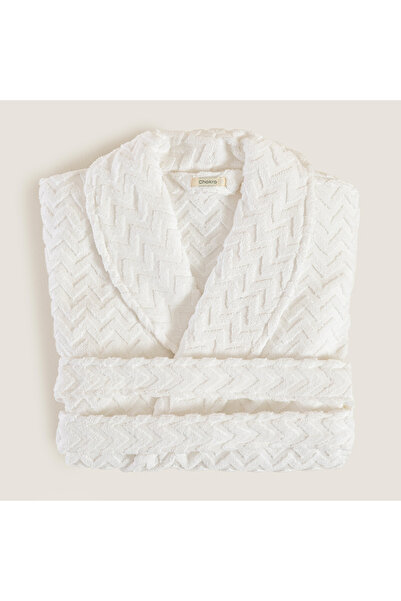 Chakra Halat de baie unisex 100% bumbac, alb, cu model zigzag