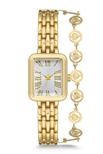 Newera Watch ساعة يد نسائية مستطيلة الشكل بسوار معدني مزخرف