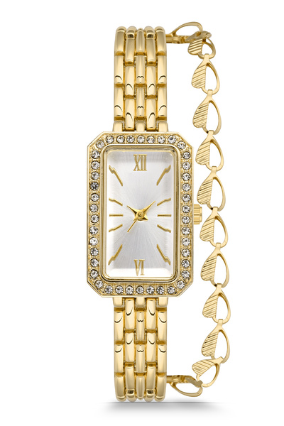 Newera Watch ساعة يد نسائية مستطيلة الشكل بسوار معدني مزخرف