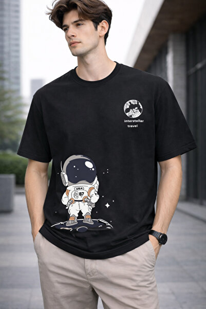 VODEXA Ανδρικό μπλουζάκι oversize TRAVEL ASTRONAUT με στάμπα, 100% βαμβακερό,...