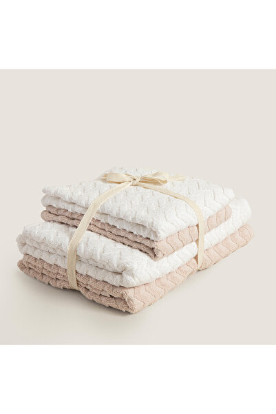 Chakra Set de familie Zigzag 100% bumbac alb/bej