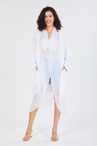 della moor Γυναικείο Λευκό Ιταλικό Μεταξωτό Τούλι Σχέδιο Infinity Χαλαρό Μακρ...