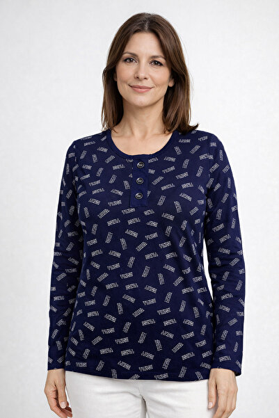 Mutlu City Жіноча візерунчаста бавовняна блузка вільного крою з круглим виріз...