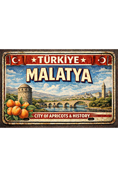 Sav Moda 44 Malatya şehir tablosu, Mdf Ahşap retro vintage plaka görünümlü şe...