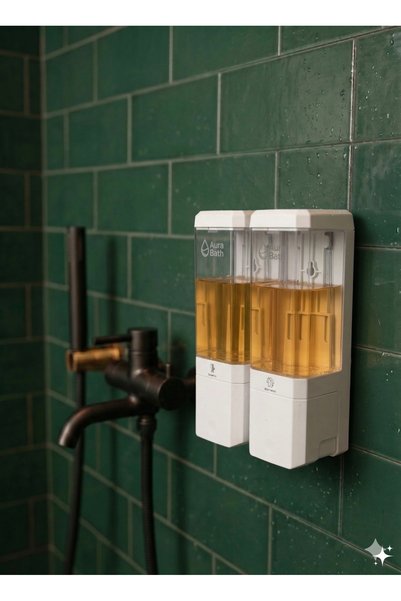 Aura Bath 2 Compartment Wall Mounted Liquid Soap Dispenser Shampoo and Shower Gel Dispenser 2X500Ml