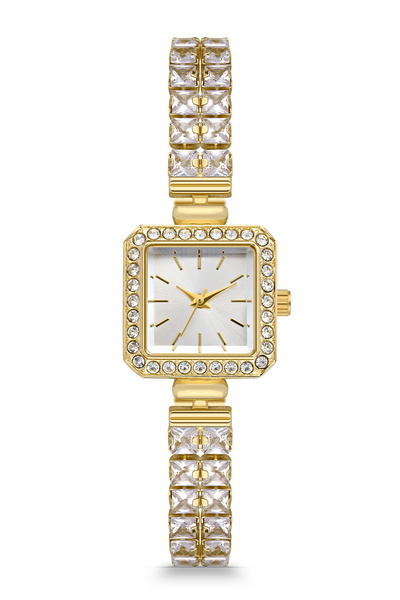 Newera Watch ساعة يد نسائية بحزام مرصع بالأحجار وعلبة مربعة الشكل
