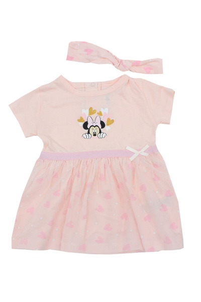 Minnie Mouse Set 2 piese, rochie și bentiță, Minnie cu inimioare, roz