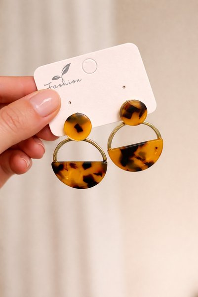 Bymiel Leopard Patterned Geometric Gold Detailed Women's Earrings (Tarnish-Fr...
