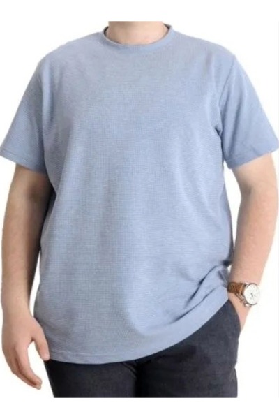 cusseli Ανδρικό μπλουζάκι μεγάλου μεγέθους με λαιμόκοψη WAFFLE 20033 Μπλε