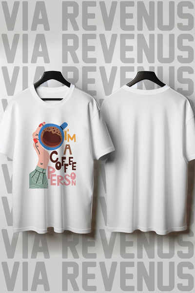 Vordevia Tricou unisex cu imprimeu „I'm a Coffee Person”, cu guler rotund, cr...