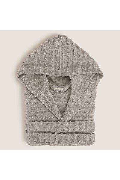 Chakra Waved 100% Cotton Unisex Bathrobe Gray