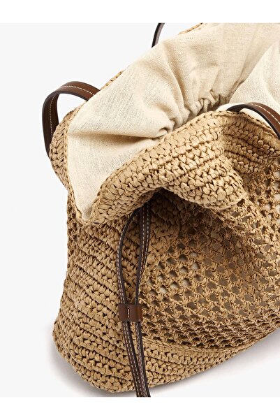 PARFOIS Kadın Hasır Desenli Shopper Çanta(Ölçü: 48x25x13)