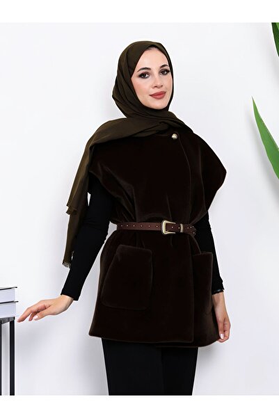 MEİLİN ΚΑΦΕ Γιλέκο με τσέπες και ζώνη